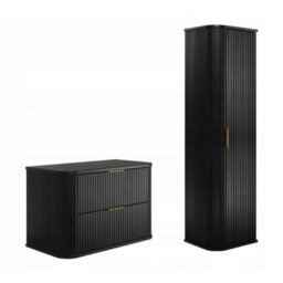 Heze Furniture Elegance Glamour Style 2 Bathroom Cabinets Set 80Cm Vanity Unit & Tall Cabinet In Black - thumbnail 2