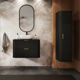 Heze Furniture Elegance Glamour Style 2 Bathroom Cabinets Set 80Cm Vanity Unit & Tall Cabinet In Black - thumbnail 1