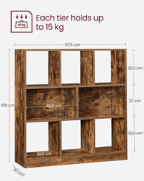 Songmics Bookcase, Shelf, Storage Unit With Open Compartments, For Living Room, Bedroom, Office, Divider, Rustic Brown - thumbnail 2