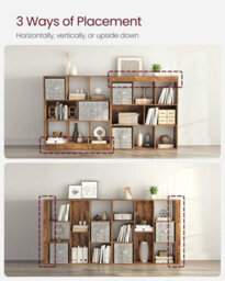 Songmics Bookcase, Shelf, Storage Unit With Open Compartments, For Living Room, Bedroom, Office, Divider, Rustic Brown - thumbnail 4