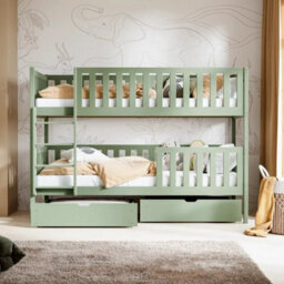 Arte Michalina Olive Wooden Bunk Bed With Storage 90 X 190Cm - Foam Mattresses Included - thumbnail 1
