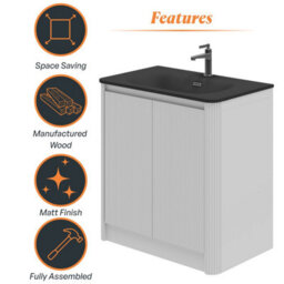 Plum&clay Isla Ribbed Fluted White Freestanding Bathroom Vanity Unit & Black Basin Set (W)800mm - thumbnail 6