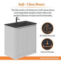 Plum&clay Isla Ribbed Fluted White Freestanding Bathroom Vanity Unit & Black Basin Set (W)800mm - thumbnail 4