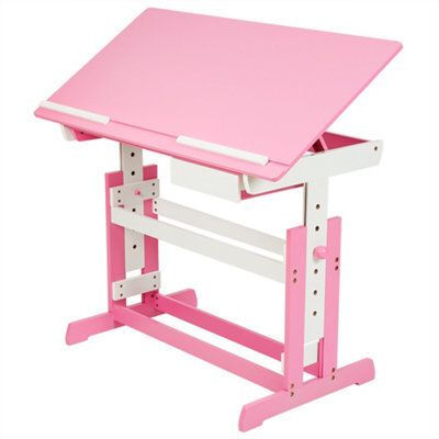 Tectake Desk - For Children, Wooden, Tiltable Tabletop, 7 Height Settings, With Drawer 109 Cm - Pink - image 1