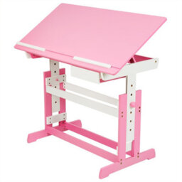 Tectake Desk - For Children, Wooden, Tiltable Tabletop, 7 Height Settings, With Drawer 109 Cm - Pink