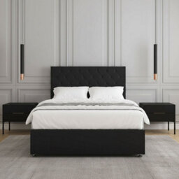 REGIONAL FURNISHINGS Black Plush Velvet Divan Bed Set Upholstered With 24Inch Headboard 2Drawers Footend & No Mattress In 4Ft 4Ft6 5Ft 6Ft Sizes - thumbnail 3
