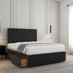 REGIONAL FURNISHINGS Black Plush Velvet Divan Bed Set Upholstered With 24Inch Headboard 2Drawers Footend & No Mattress In 4Ft 4Ft6 5Ft 6Ft Sizes - thumbnail 2