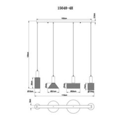 Luminosa Lighting Luminosa Jedd Bar Pendant Ceiling Light Matt Black 4X E27 - thumbnail 6