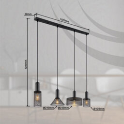 Luminosa Lighting Luminosa Jedd Bar Pendant Ceiling Light Matt Black 4X E27 - thumbnail 7