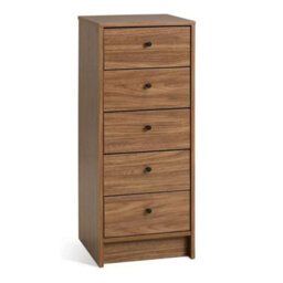 Walnut 5 Drawer Tall Storage Tallboy Cabinet