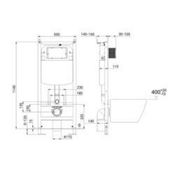 Homestylestore White Bathroom Wall Hung Round Toilet Wc Tall Wall Frame Chrome Rectangular Flush Plate - thumbnail 5