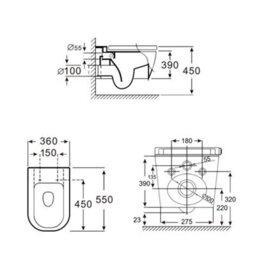 Homestylestore White Bathroom Wall Hung Round Toilet Wc Tall Wall Frame Chrome Rectangular Flush Plate - thumbnail 4