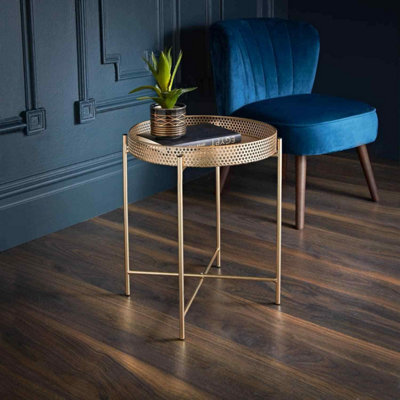 Spot On Dealz Gold Metal Coffee Tray Tables Round Bedside Table Removable Top Tray Table Small Side End Round  - image 1