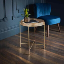 Spot On Dealz Gold Metal Coffee Tray Tables Round Bedside Table Removable Top Tray Table Small Side End Round  - thumbnail 1
