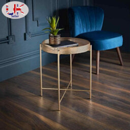 Spot On Dealz Gold Metal Coffee Tray Tables Round Bedside Table Removable Top Tray Table Small Side End Round  - thumbnail 3