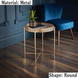 Spot On Dealz Gold Metal Coffee Tray Tables Round Bedside Table Removable Top Tray Table Small Side End Round  - thumbnail 4