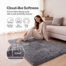 Marlow Rug Fluffy Soft Pile Carpet Rebound Foam Non Slip For Living Room Grey - thumbnail 5
