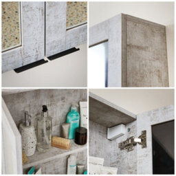 Homestylestore 900 X 650mm Concrete Grey Wall Mounted Mirrored Door Bathroom Cabinet And Black Finger Pull Handles - thumbnail 3