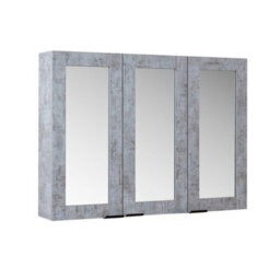 Homestylestore 900 X 650mm Concrete Grey Wall Mounted Mirrored Door Bathroom Cabinet And Black Finger Pull Handles