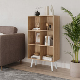 Urbn-Living Urbnliving 90Cm Height 6 Cube Oak Wooden Bookcase With White Legs Living Room Bedroom Unit Shelves - thumbnail 2