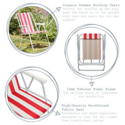 Harbour Housewares Folding Metal Beach Chairs - Red Stripe - Pack Of 4 - thumbnail 2