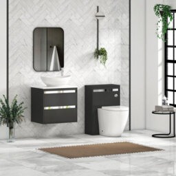 Royal Bathrooms Orion 600mm Matt Obsidian Black Wall Hung Plain White Countertop Vanity Unit 2 Drawer With Amaze Basin & Chrome Accent Trim - thumbnail 3