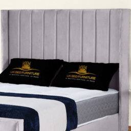 UKBEDFURNITURE Empire Wingback Silver Plush Valvet Upholstered Bed Frame - Slatted Base With 10 Inch Orthopedic Mattress - 48 Inch Headboard - thumbnail 2