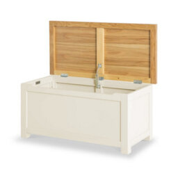 Farro Cream Ottoman Blanket Box - Painted With Oak Top - Fully Assembled By Roseland Furniture - thumbnail 3