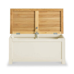 Farro Cream Ottoman Blanket Box - Painted With Oak Top - Fully Assembled By Roseland Furniture - thumbnail 6