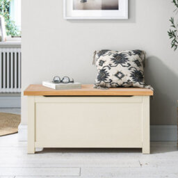 Farro Cream Ottoman Blanket Box - Painted With Oak Top - Fully Assembled By Roseland Furniture - thumbnail 2