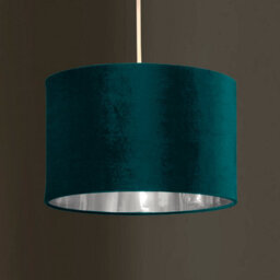 K Living Deco Velvet Ceiling Pendant Or Lamp Shade In Teal With Silver Inner Metallic Lining