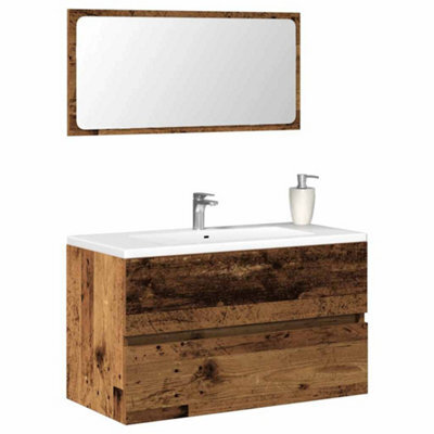 Berkfield Bathroom Cabinet With Mirror Old Wood Engineered Wood - image 1