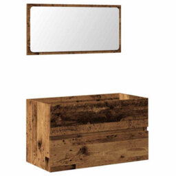 Berkfield Bathroom Cabinet With Mirror Old Wood Engineered Wood - thumbnail 2
