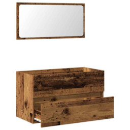 Berkfield Bathroom Cabinet With Mirror Old Wood Engineered Wood - thumbnail 7