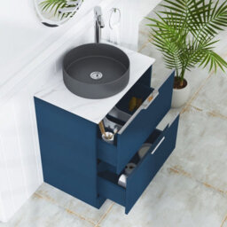 Royal Bathrooms Evora 700mm Midnight Blue Fluted Floor Standing Countertop Vanity Unit 2 Drawer With Art Round Basin - thumbnail 3