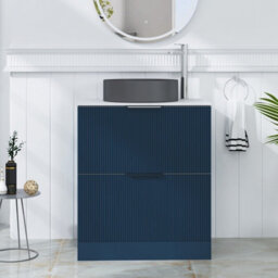 Royal Bathrooms Evora 700mm Midnight Blue Fluted Floor Standing Countertop Vanity Unit 2 Drawer With Art Round Basin - thumbnail 1
