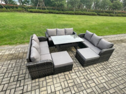 Fimous Patio Rattan Garden Furniture Set With Oblong Dining Table 11 Seater Outdoor Lounge Sofa Set - thumbnail 2