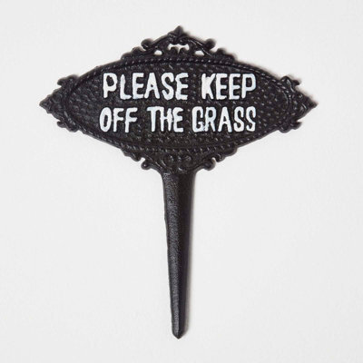 Homescapes Black Metal Please Keep Off The Grass Garden Sign With Metal Spike - image 1