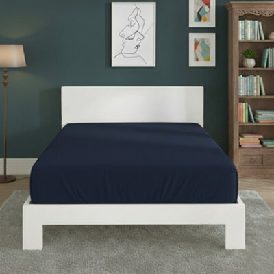 Polycotton Fitted Sheet Extra Deep 40Cm Skirt Easy Care Navy - image 1