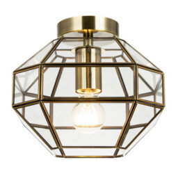 Happy Homewares Classic Lantern Styled Ceiling Light With Geometric Clear Glass Shade - thumbnail 2