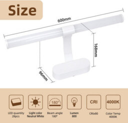 Aigostar 60Cm Led Bathroom Mirror Light, 8W Wall Light With Ip44 4000K Neutral White Plastic - thumbnail 3