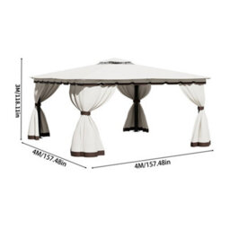Living And Home 13 X 13Ft Tiered Roof Metal Frame Patio Gazebo With Beige Curtains - thumbnail 9