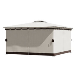 Living And Home 13 X 13Ft Tiered Roof Metal Frame Patio Gazebo With Beige Curtains - thumbnail 4