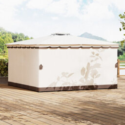 Living And Home 13 X 13Ft Tiered Roof Metal Frame Patio Gazebo With Beige Curtains - thumbnail 2