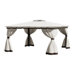 Living And Home 13 X 13Ft Tiered Roof Metal Frame Patio Gazebo With Beige Curtains - thumbnail 3