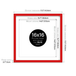 "16X16"" Red Picture Frame - 16X16"" Square Frame With 15X15"" Mount For 16X16""/15X15"" Pictures Luxurious Style Thin Edge, 1 Pack" - thumbnail 2