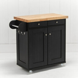 LPD Portland Black & Oak Kitchen Island - Smart Storage With Solid Wood Worktop - thumbnail 2
