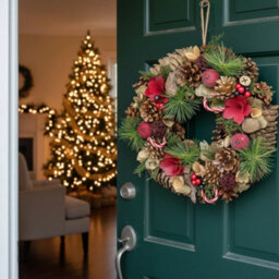Urbn-Living Urbnliving 25Cm Candy Cane Christmas Wreath Festive Decoration With Jute Hanger Traditional Pinecone Décor - thumbnail 5