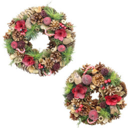 Urbn-Living Urbnliving 25Cm Candy Cane Christmas Wreath Festive Decoration With Jute Hanger Traditional Pinecone Décor - thumbnail 2