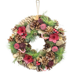 Urbn-Living Urbnliving 25Cm Candy Cane Christmas Wreath Festive Decoration With Jute Hanger Traditional Pinecone Décor - thumbnail 4